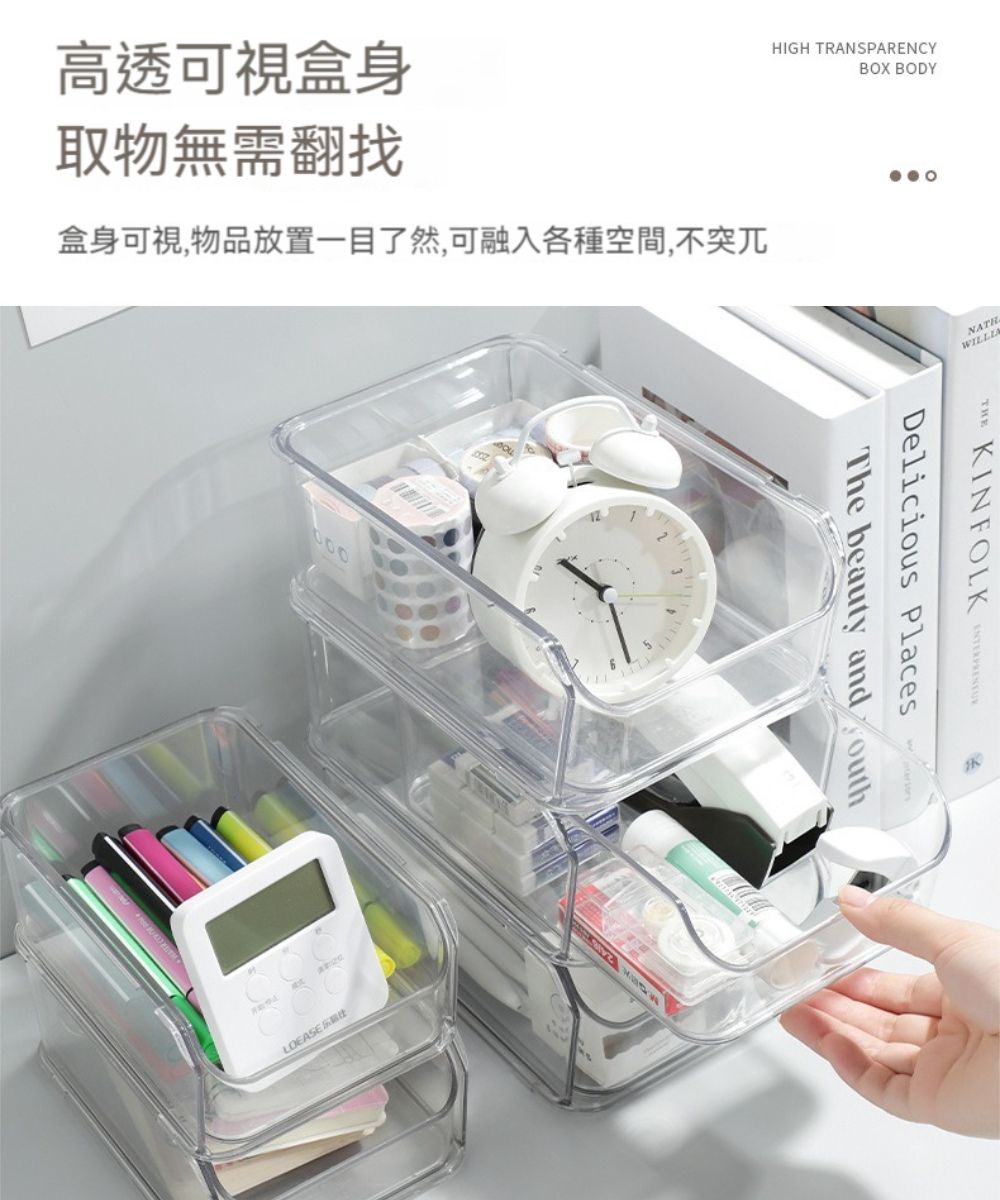 HIGH TRANSPARENCYBOX BODY高透可視盒身取物無需翻找盒身可視,物品放置一目了然,可融入各種空間,不突兀LOEASE  KINFOLKDelicious PlacesThe beauty and