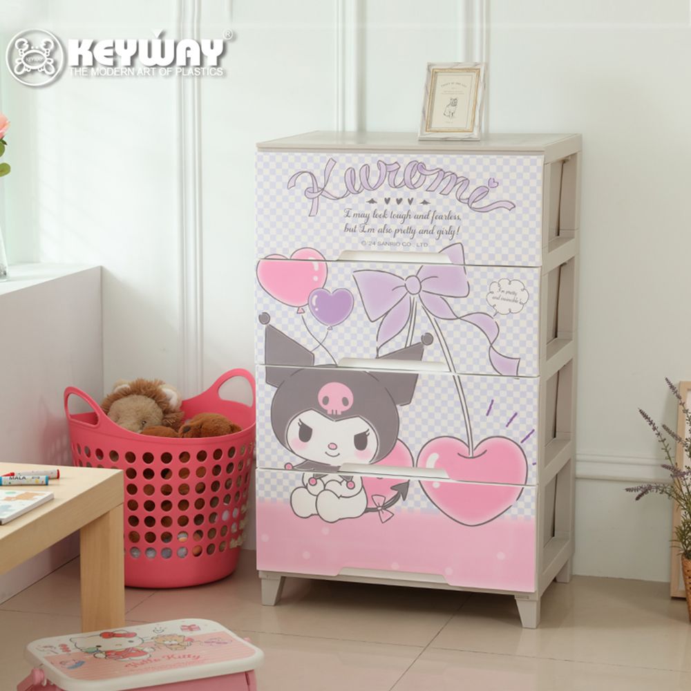 Sanrio 三麗鷗 《KEYWAY》 Hello Kitty 寬型四層收納櫃-櫻花款120L-1入-面寬54cm