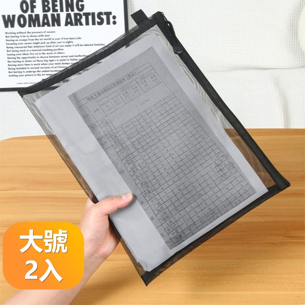  【晴安居】大容量網紗文具袋 透明便攜筆袋簡約文件袋學生辦公通用-大號2入組
