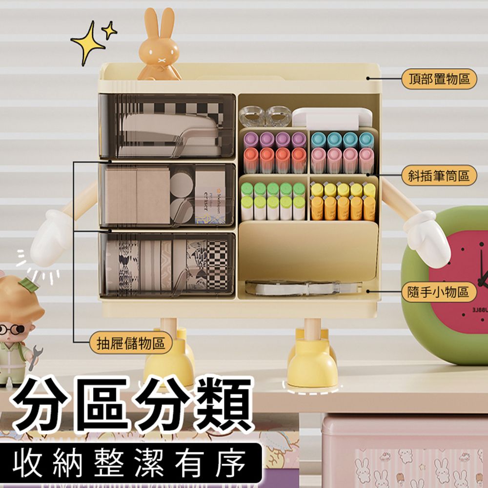 isona 多功能桌上抽屜收納盒 斜插式筆筒 文具收納 桌面收納盒 辦公置物架 分隔盒 置物盒 整理盒