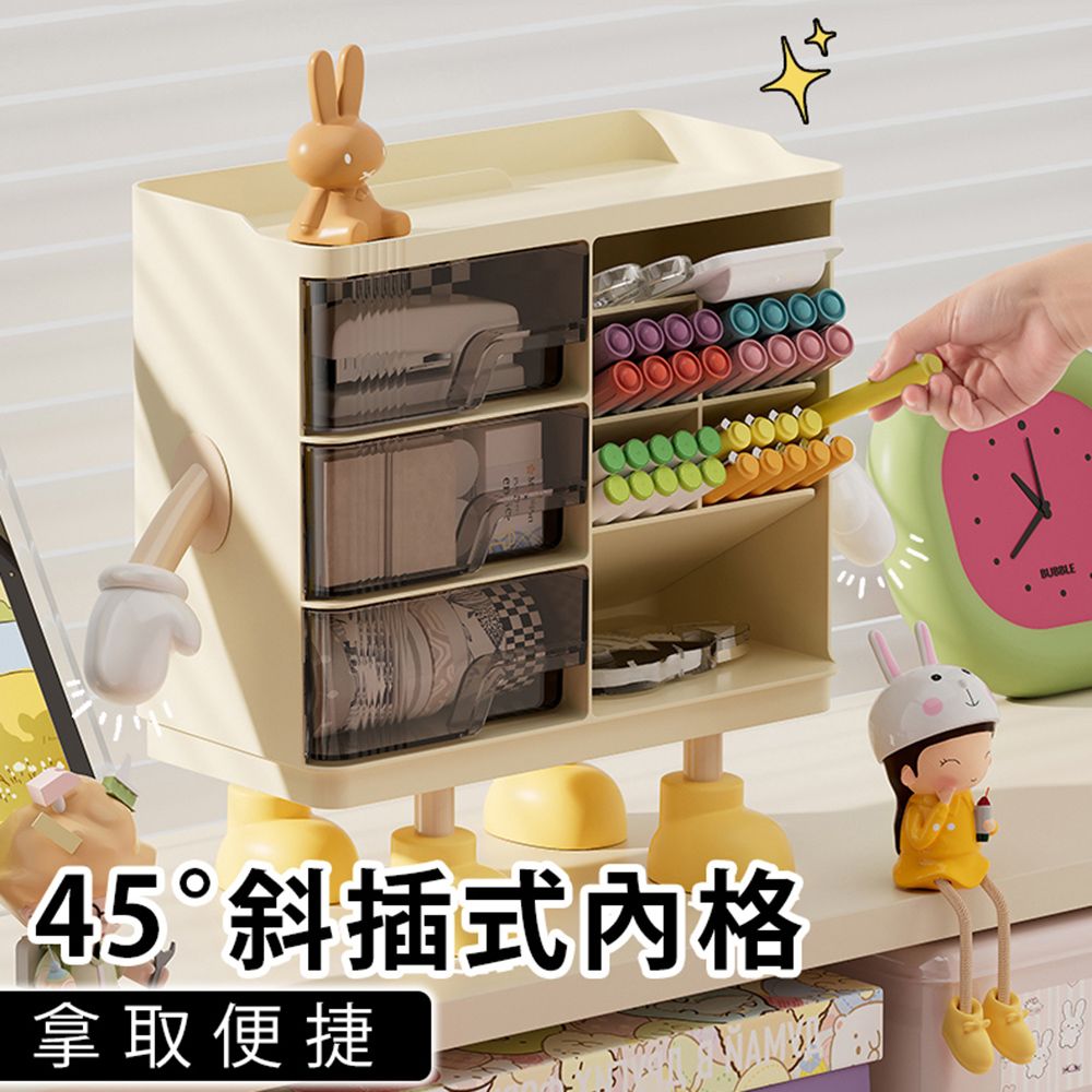 isona 多功能桌上抽屜收納盒 斜插式筆筒 文具收納 桌面收納盒 辦公置物架 分隔盒 置物盒 整理盒