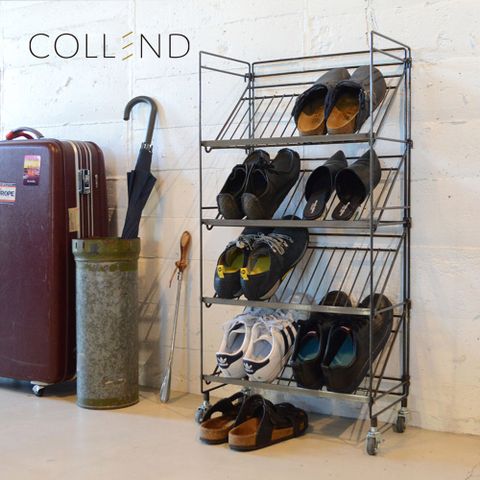 【日本COLLEND】WIRE 鋼製斜取式四層鞋架(附輪)-DIY