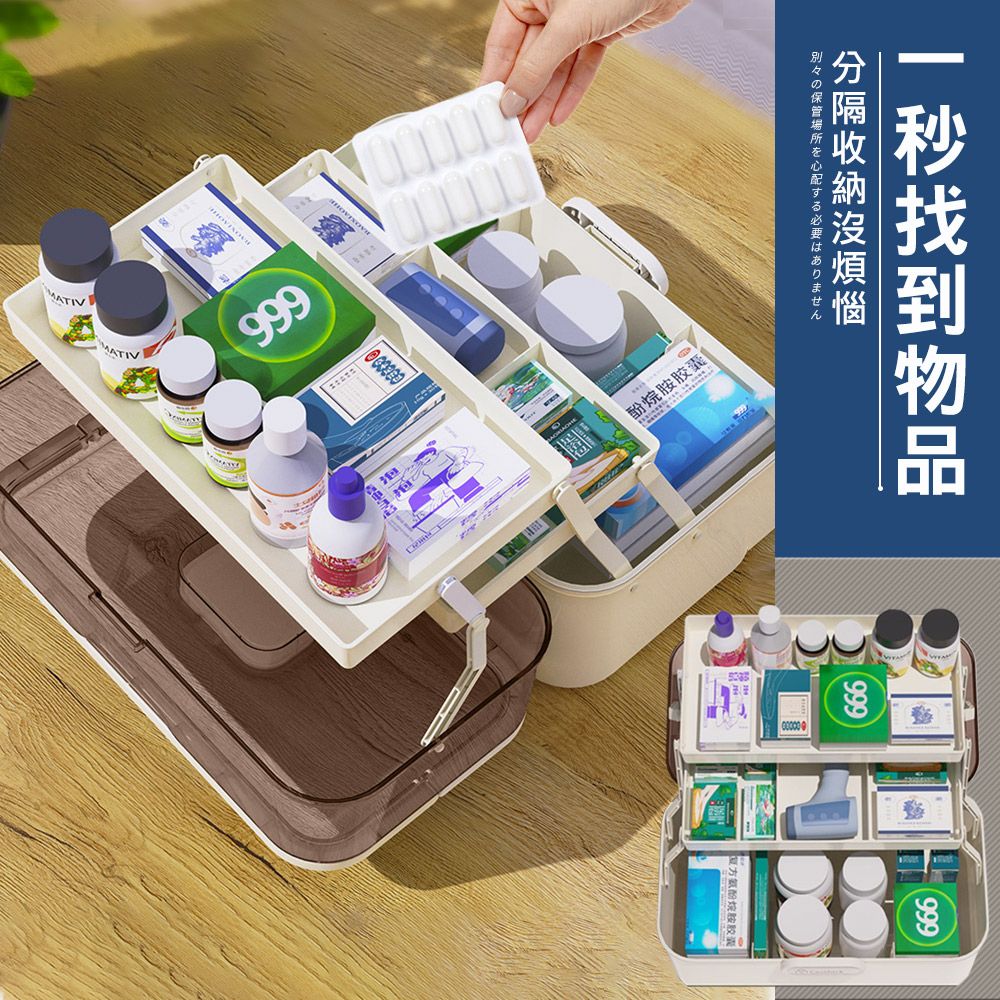 FL生活+ 【FL 生活+】基本款-家用緊急醫藥箱-大容量三層分格(化妝箱/美甲箱/工具箱/藥盒/藥箱/A-227)