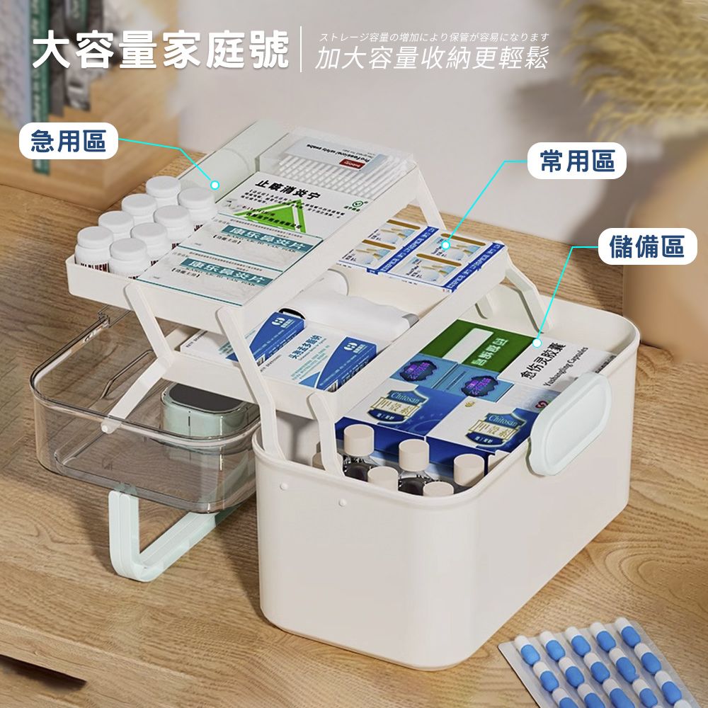 FL生活+ 【FL 生活+】加高款-家用緊急醫藥箱-大容量三層分格(化妝箱/美甲箱/工具箱/藥盒/藥箱/A-228)