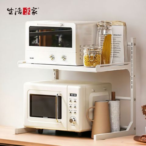 【生活采家】左右伸縮微波爐烤箱加厚置物架 白色二層#125001