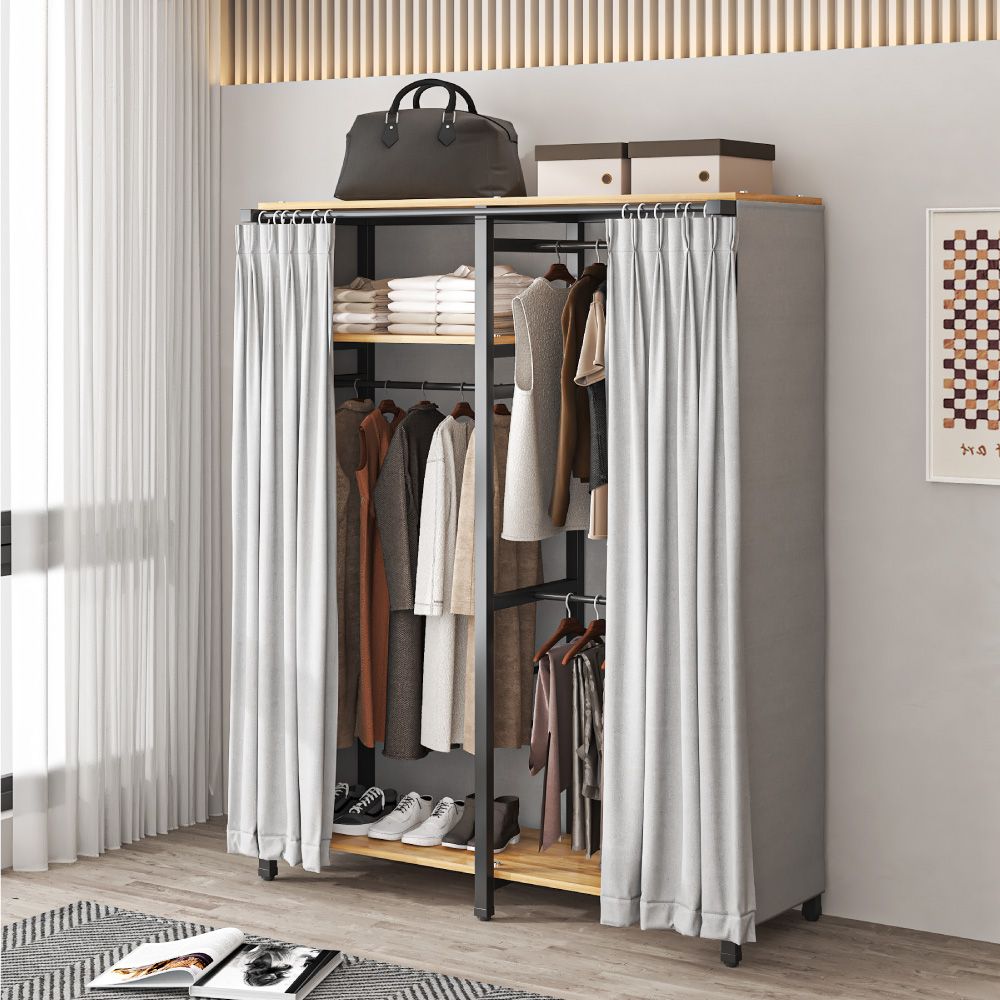 慢慢家居 1.4米全包覆-現代簡約雙開簾衣櫃衣櫥 (W140xD50xH200cm 衣帽架 掛衣架 吊衣架 衣櫥)