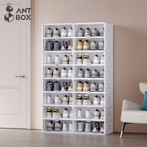 【ANTBOX 螞蟻盒子】免安裝折疊式鞋櫃16格(無色款)