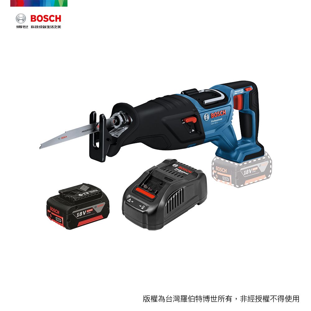 BOSCH 博世  18V鋰電免碳刷軍刀鋸套裝組 GSA 185-LI (4.0Ah x 1)