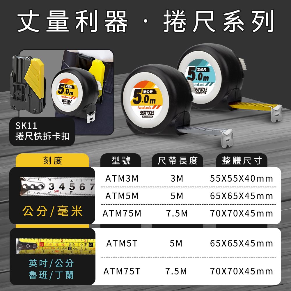  魯班尺 耐摔米尺 丁蘭尺 自鎖捲尺 全公分卷尺 文公尺 耐磨耐用米尺 自鎖公分捲尺 工程捲尺 190-ATM75T