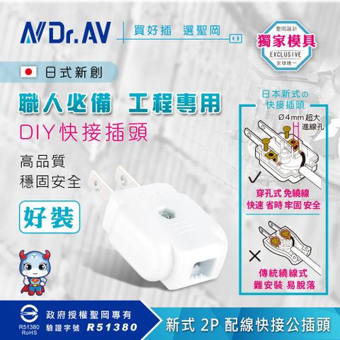【Dr.AV 聖岡科技】TNT-91X5入 新式2P配線快接公插頭
