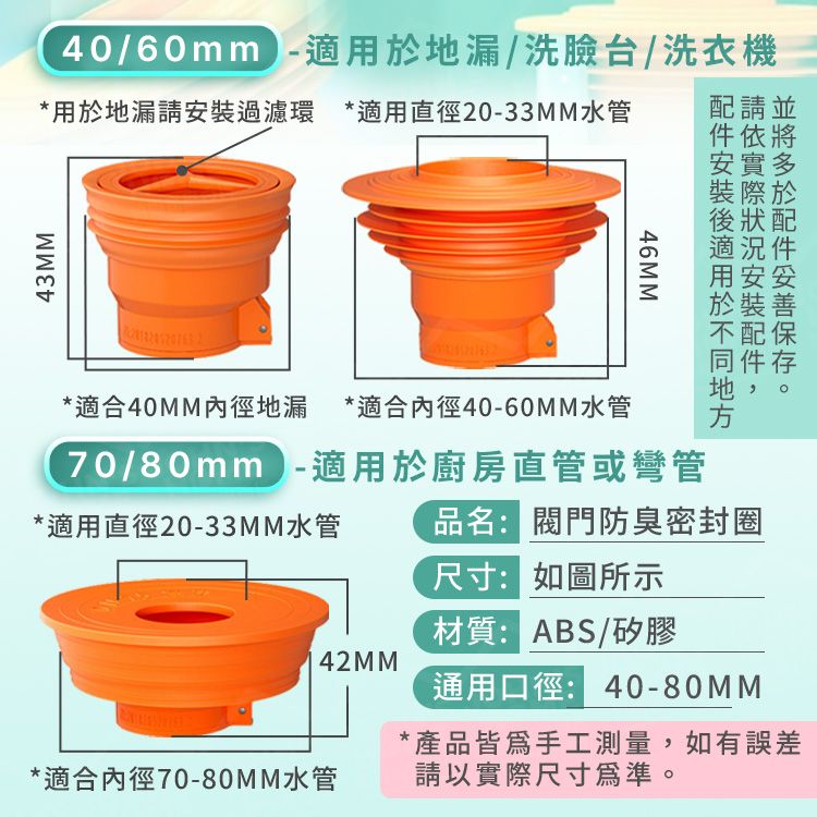  閥門防臭密封圈 防臭防蟲防蟑螂排水(70-80mm水管防臭圈)