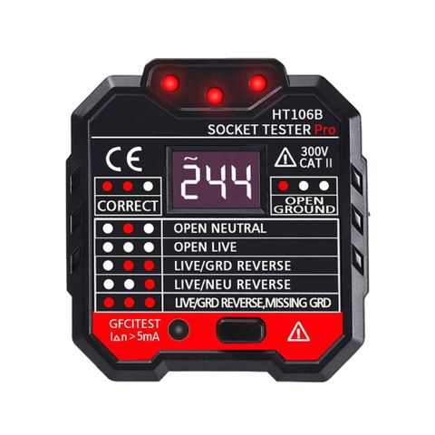 精測數顯LCD插座測試儀 地線零線火線 插座測試儀 美規 相位極性漏電檢測儀 多功能電工驗電器 相位探測 三相插頭檢測器 驗電器 驗屋 180-HT106B