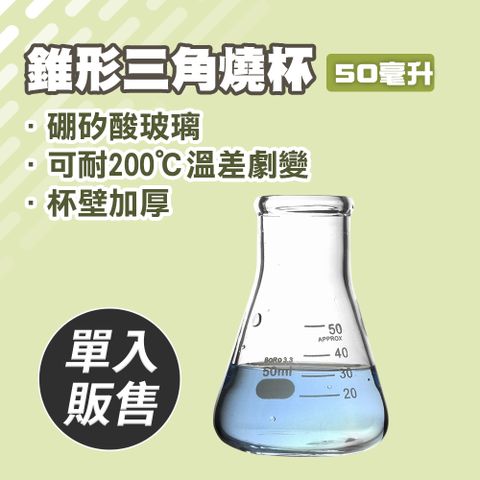 【職人實驗】185-GCD50 玻璃三角燒杯50ML 錐形瓶瓶底燒杯 實驗室級加厚款 玻璃高型錐形 高硼矽燒杯