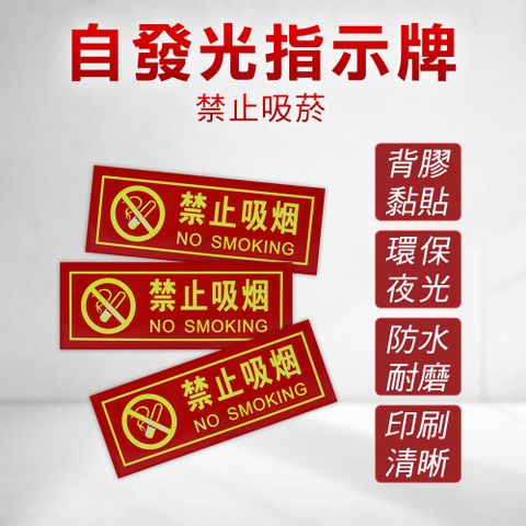 禁止吸菸 反光貼紙 夜光指示牌 禁煙標誌 標語貼紙 禁止抽菸 禁止吸煙 自發光墻貼 防水貼纸 全面禁菸/2入組