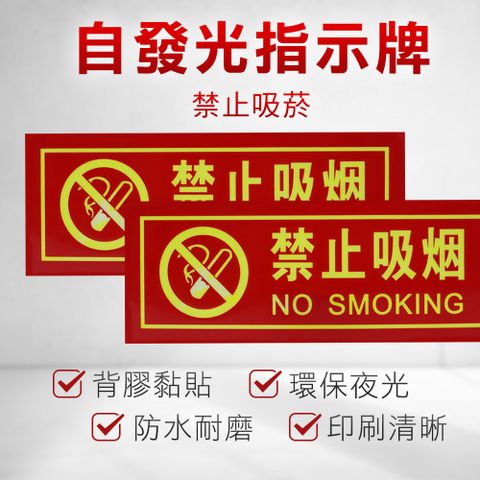 禁止吸菸自發光標示牌 指示牌 商場標識 夜光指示牌 軟式防水貼  PVC防水貼 提示牌 夜光貼紙 兩入 180-PNS30*2