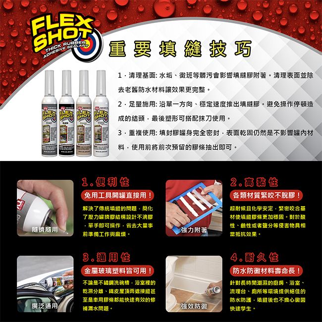 FLEX SEAL 美國 FLEX SHOT 速效填縫膠8oz 免擠罐共四色