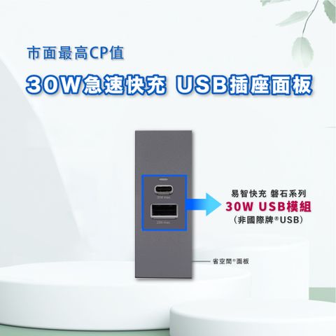 EZ CHARGER 易智快充 國際牌 Panasonic 省空間灰色面板-磐石30W USB(A+C)