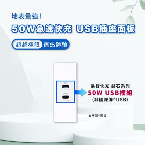 EZ CHARGER 易智快充 省空間一孔白色面板-磐石50W USB(C+C)