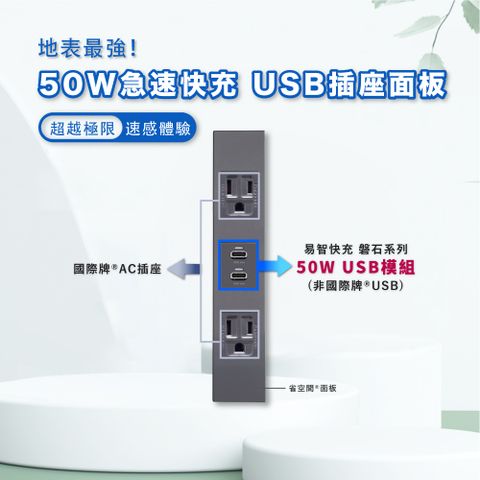 EZ CHARGER 易智快充 國際牌 Panasonic 省空間三孔灰色面板-磐石50W USB(C+C)+國際牌AC插座x2