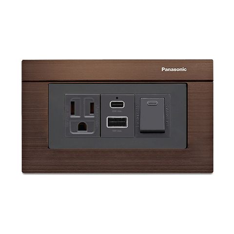【易智快充】國際牌® Panasonic® Glatima®面板-磐石25W USB(A+C)+AC插座+開關