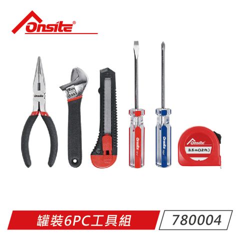 Onsite 罐裝6PC多功能工具組 長鼻鉗/扳手/螺絲起子/捲尺/日用刀 780004