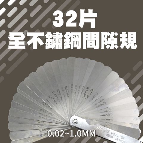 32片厚薄規 厚度尺 汽門調整 合金鋼間隙規 縫隙 塞尺 間隙測量 間隙片 塞薄規 調氣門 165-GG32