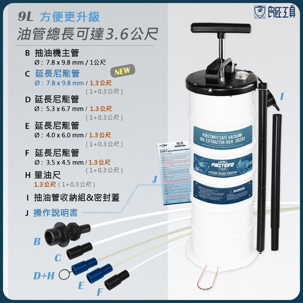 良匠工具 9L手動抽油機+5條機油管+量油尺 附收納管防塵蓋