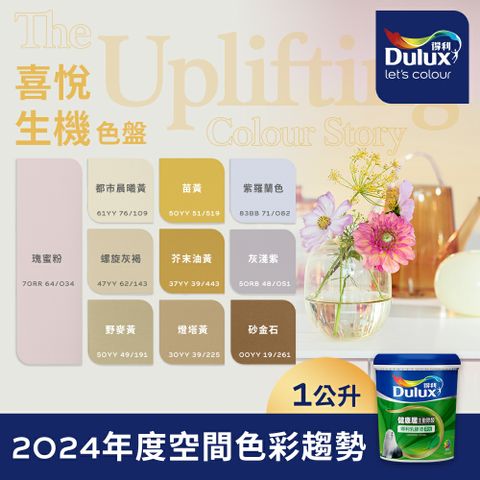 Dulux 得利塗料 A991 竹炭健康居除甲醛乳膠漆 2024年度色系-喜悅生機 電腦調色1公升裝