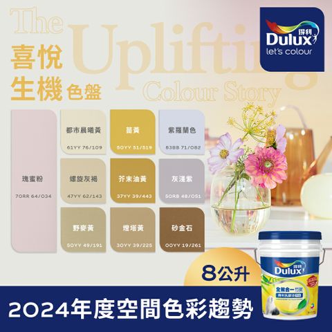 Dulux 得利塗料 A986K 全效合一竹炭乳膠漆 2024年度色系-喜悅生機 電腦調色8公升裝