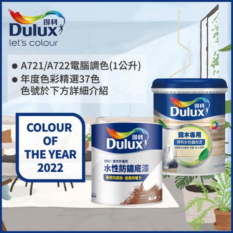 Dulux 得利塗料 A722 得利鐵件專用水性調合漆組合 2022年度色系 電腦調色 有光1公升裝2入