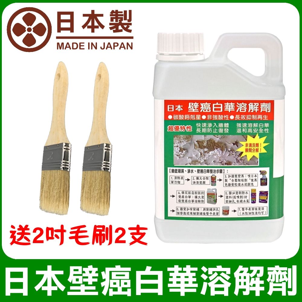 Asahipen 朝日塗料 日本壁癌白華溶解劑 1L 送2吋毛刷2支 除壁癌必備 可溶解壁癌白華並且抑制再生成