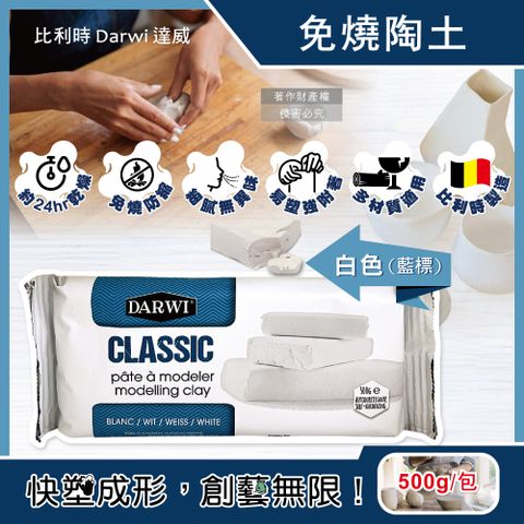 達威 比利時Darwi-易塑形強附著防縮約24hr乾燥免燒陶土-白色(藍標)500g/包(免烘烤風乾硬化造型石塑黏土)