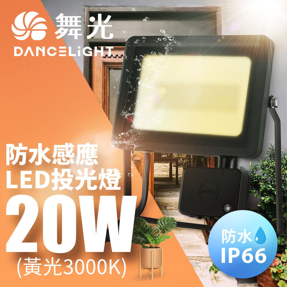 DanceLight 舞光  微波感應泛光燈20W IP66防水 防眩強化玻璃(白光/黃光)