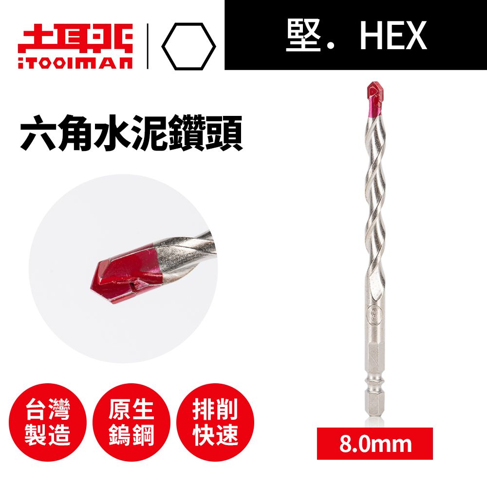 iToolman 土耳門   堅HEX六角水泥鑽頭 8.0mm