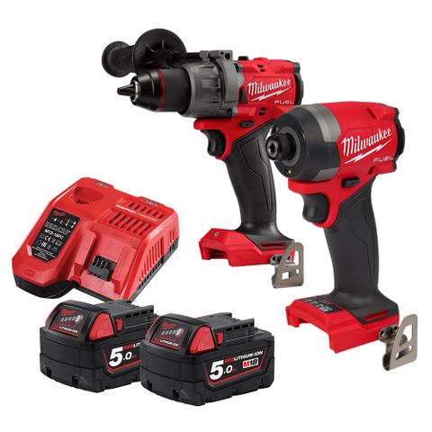 Milwaukee 美沃奇 18V無碳刷衝擊起子機+震動電鑽 5.0Ah雙電組 M18FID3+M18FPD3-502X