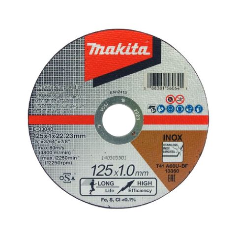 MAKITA 牧田 E-03040-25 5吋切斷砂輪(25片) 125x1x22.23 A60U-不鏽鋼