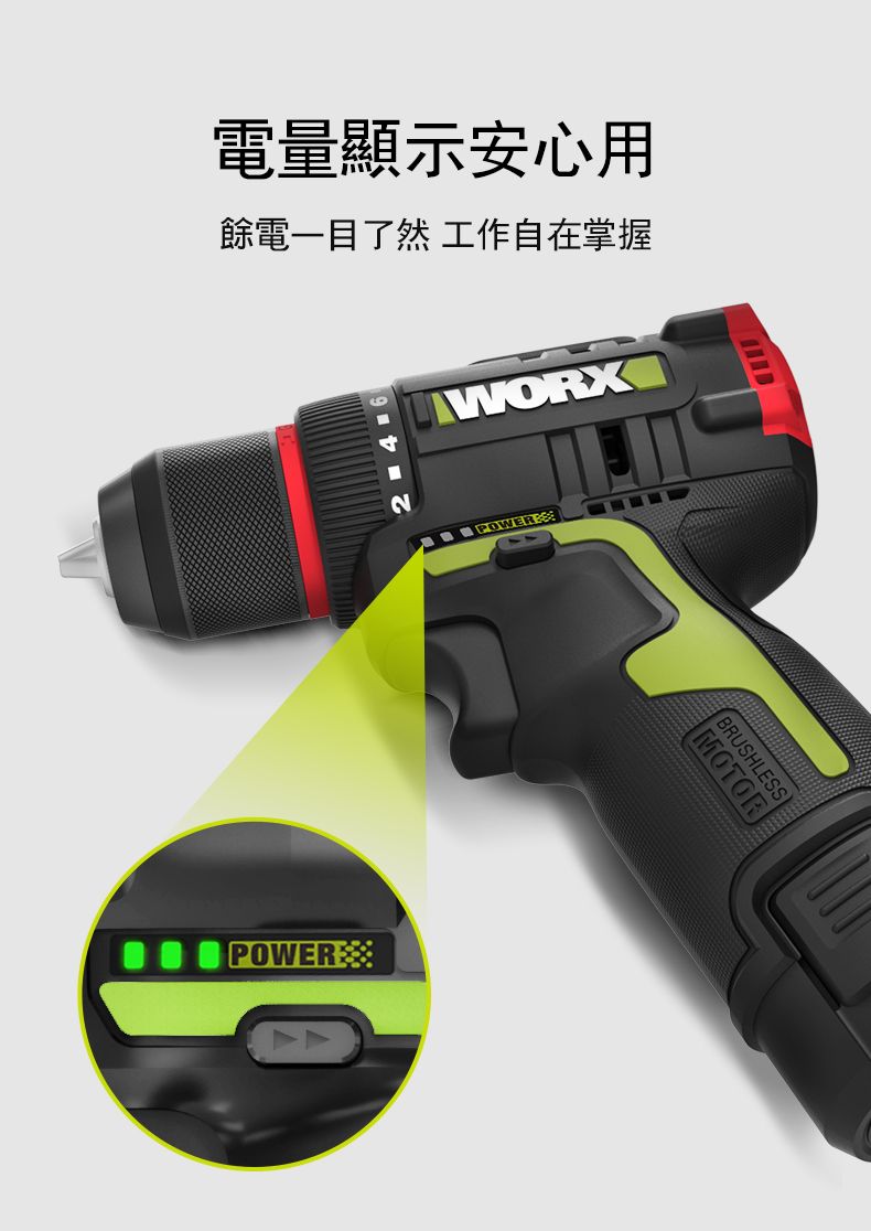 電量顯示安心用餘電一目了然 工作自在掌握POWEREPOWERMOTORBRUSHLESS