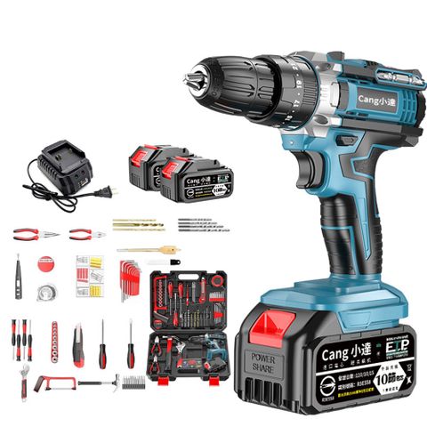 【Cang小達】電鑽 水泥衝擊電鑽 電動起子（贈126件工具套裝）超大扭力起子機-十節兩電