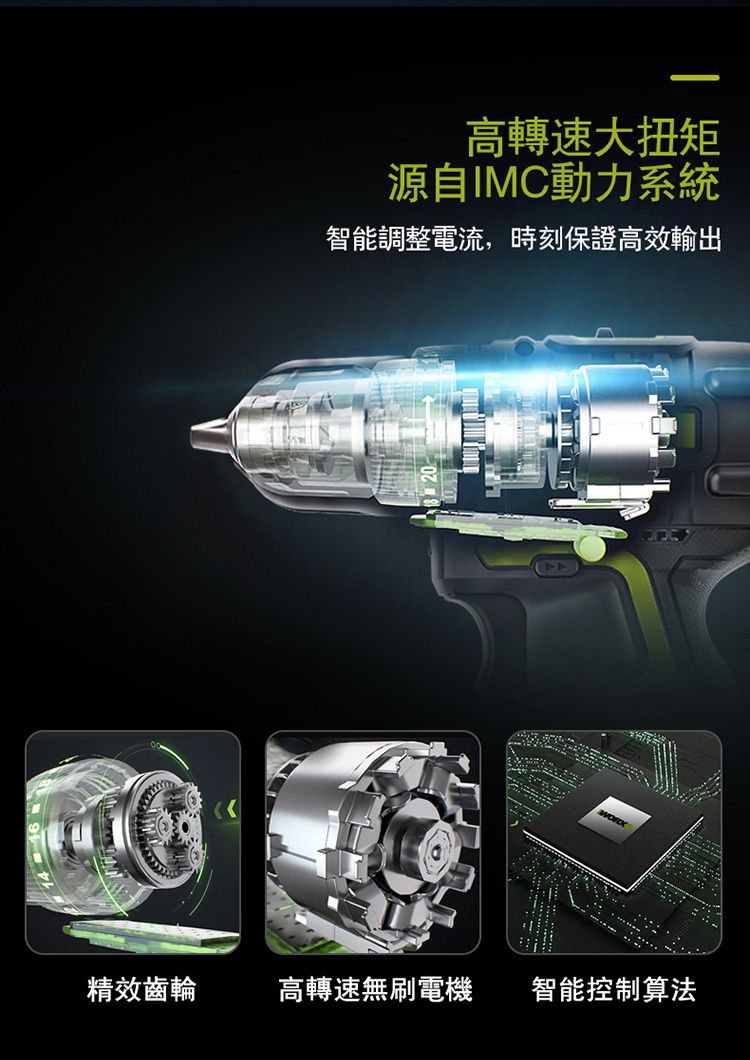 高轉速大扭矩源自IMC動力系統智能調整電流,時刻保證高效輸出精效齒輪高轉速無刷電機智能控制算法