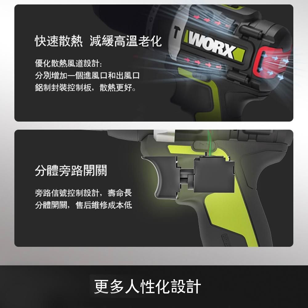 WORX 威克士 20V 13mm 95N.m  電鑽 無刷 大扭力 G-tech防扭手設計 無刷鋰電震動衝擊鑽 三用震動電鑽 WU373.3