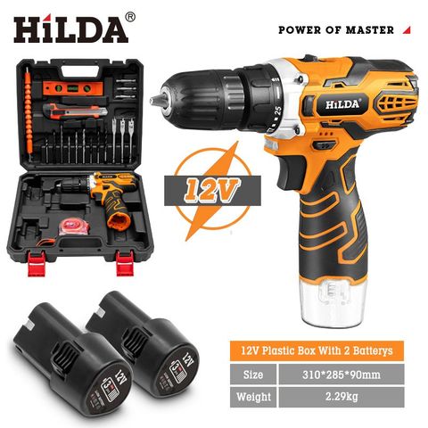 HILDA 希爾達 迪西電動工具 系列12V電鑽起子+2件工具組(雙電組)