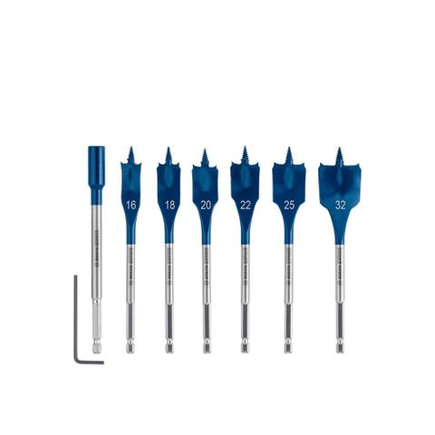 BOSCH 博世 超耐久7件裝扁平鑽頭 Ø 16/18/20/22/25/32 mm 含152mm延長桿