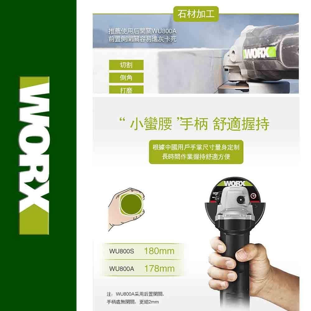 WORX 威克士 100mm 720W 砂輪機 磨切機 研磨機 角磨機 切割機 平面角向磨光機 手提砂輪機 無刷手持超細柄 WU800A
