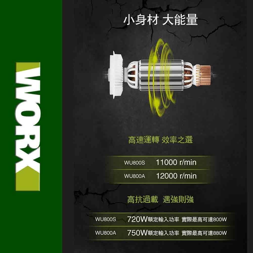 WORX 威克士 100mm 720W 砂輪機 磨切機 研磨機 角磨機 切割機 平面角向磨光機 手提砂輪機 無刷手持超細柄 WU800A