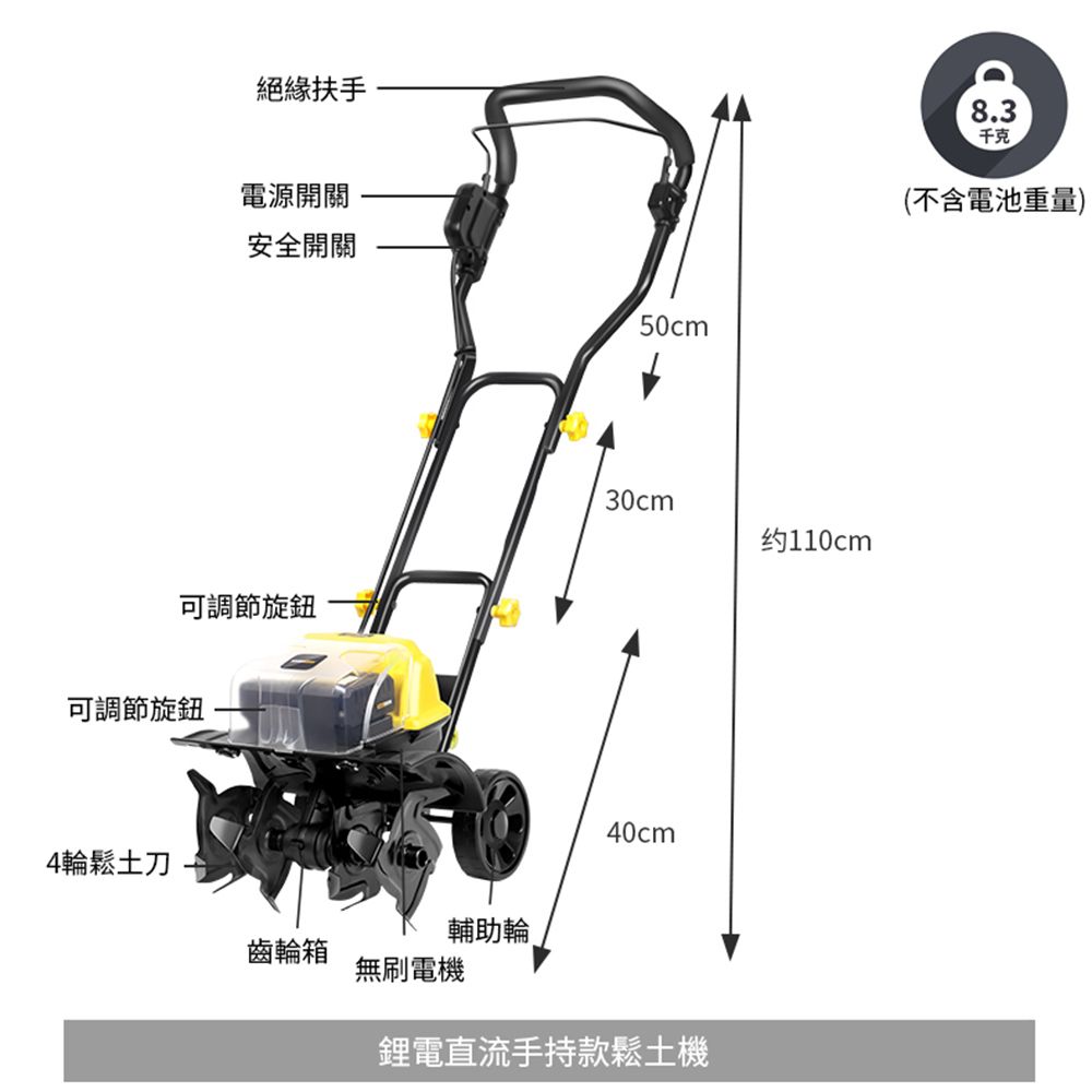  【KUKUMAX/百世弩】40V無刷鋰電充電式家用電動鬆土機-5.2AH兩電一充微耕機/翻土機/耕作機/旋耕機/耕耘機