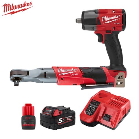 Milwaukee 美沃奇 鋰電無碳刷太陽能用雙機組合(M12FIR12+M18FMTIW2F12+M12HB2.5+M18B5+M12-18FC)