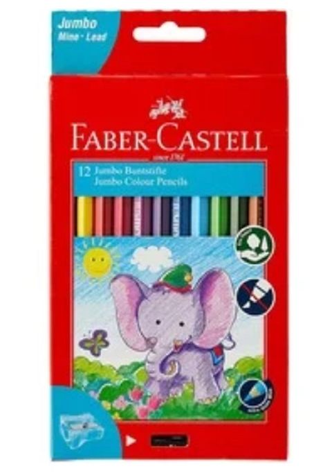 德國 Faber-Castell輝柏 學齡大六角粗筆蕊6.0mm油性無毒色鉛筆-12色(111622)附削筆器