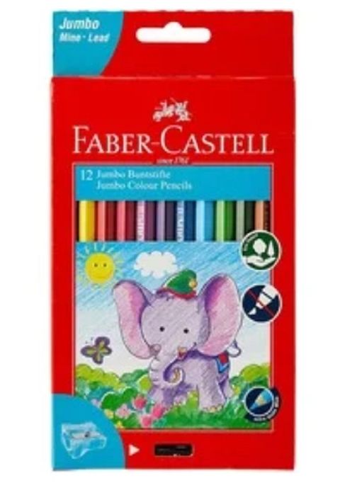 Faber-Castell 輝柏 德國  學齡大六角粗筆蕊6.0mm油性無毒色鉛筆-12色(111622)附削筆器