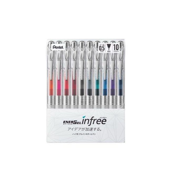 Pentel 飛龍  ENERGEL infree 10色套裝組 0.5mm極速鋼珠筆 透明桿(BLN75TL-10)