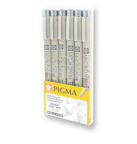 SAKURA 櫻花 Pigma 筆格邁黑色代針筆組(6種規格/ XSDK-6A)出墨均勻 遇水不暈染